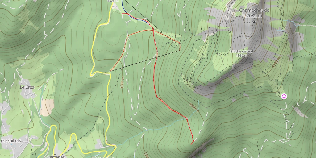 Map of the trail for belvédère de Roche Rousse 1580 m