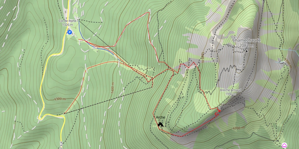 Map of the trail for Chamechaude Pilier Gris