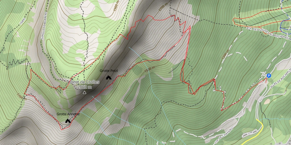 Map of the trail for Dent de Crolles Accès & descentes Dent de Crolles - Rocher du Midi