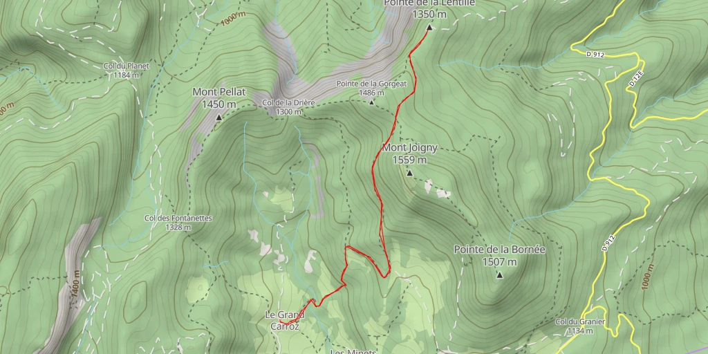 Map of the trail for Pointe de la Lentille