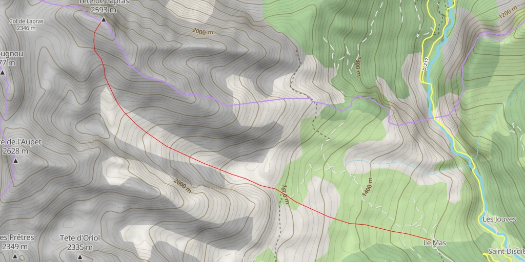 Map of the trail for Tête de Lapras Face S par le Vallon du Mas