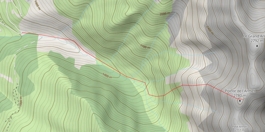 Map of the trail for Pointe de l'Armet Goulotte directe et éperon W