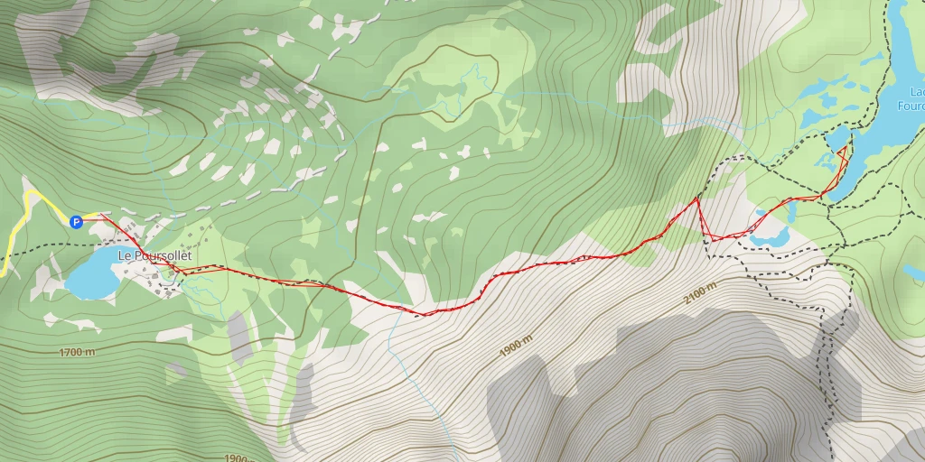 Map of the trail for Lac Fourchu - Vers La Barrière - Livet-et-Gavet