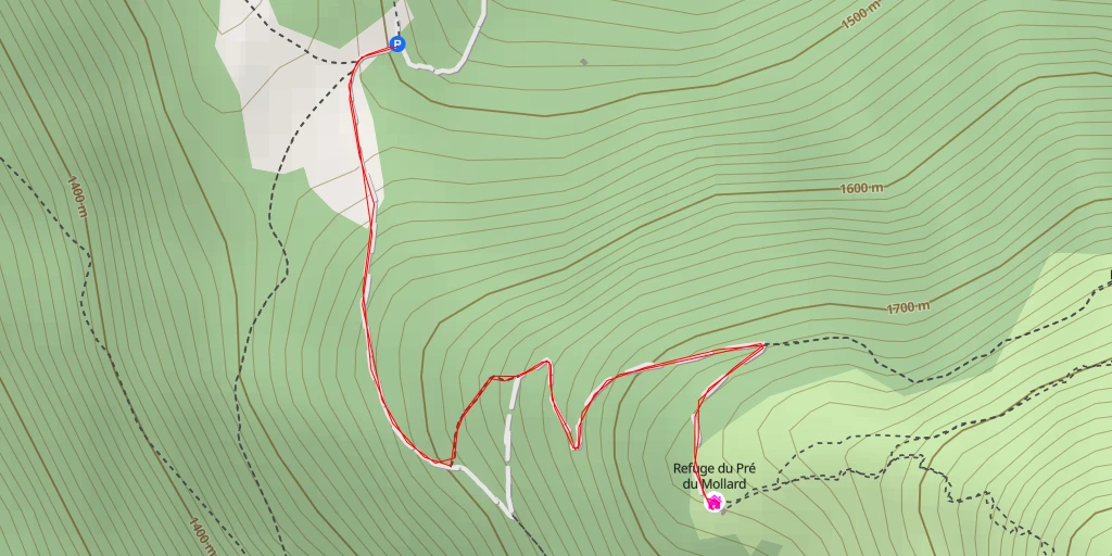 Map of the trail for AI - Refuge du Pré du Mollard