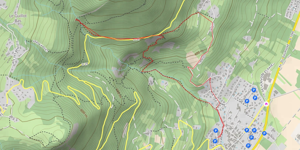 Map of the trail for Cascade supérieure de Glésy