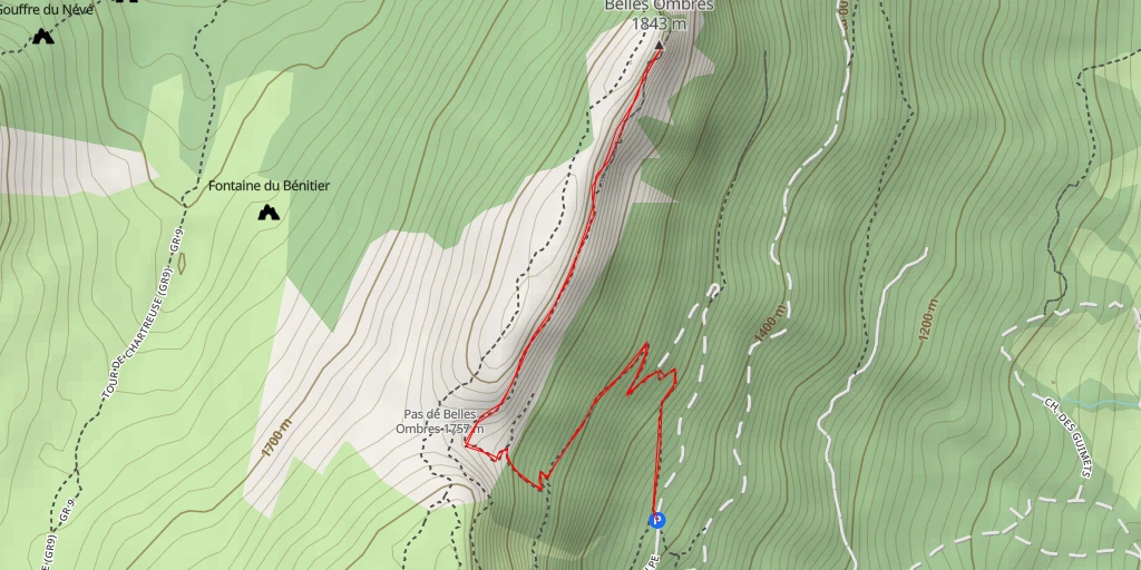 Carte de l'itinéraire :  Rochers de Belles Ombres