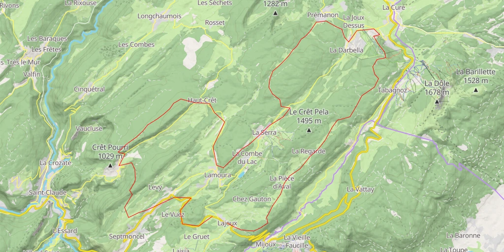 Map of the trail for Crêt Pela Tour du Crêt Pela XXL