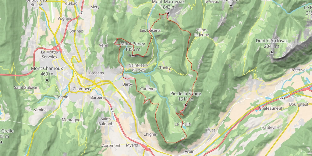Map of the trail for  Tour des Bauges Chambériennes