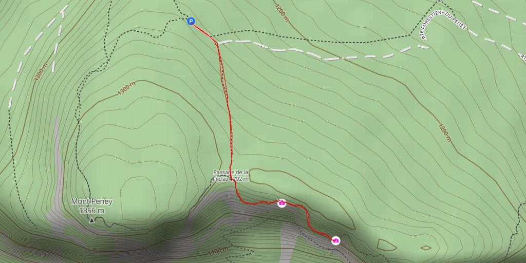 Carte de l'itinéraire :  Accès aux Voies d'Escalade du Peney