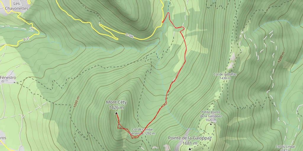 Carte de l'itinéraire :  Mont Céty