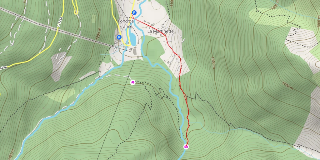 Map of the trail for Cascade du Pissou