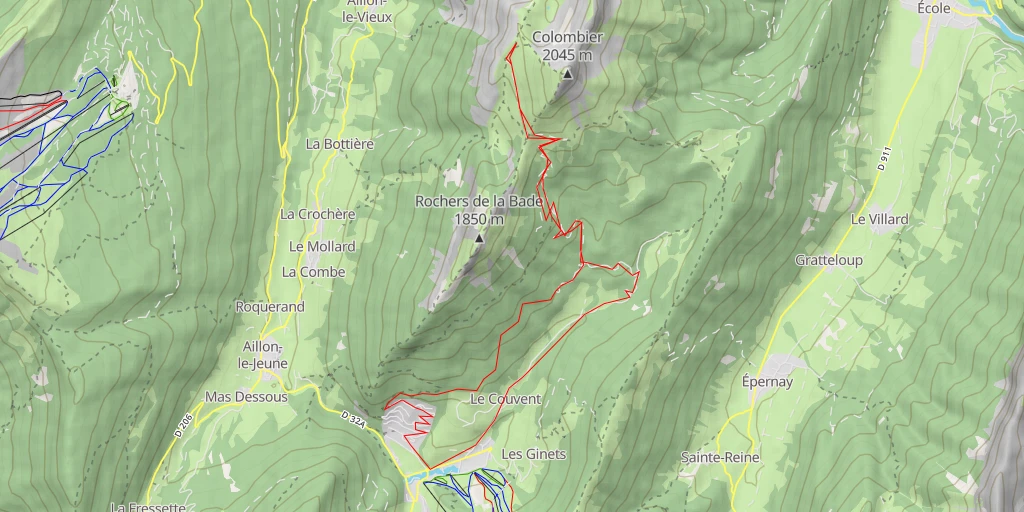 Map of the trail for Mont Colombier Col du Colombier par le col de la Cochette et les chalets de Rossanes et les Folliets