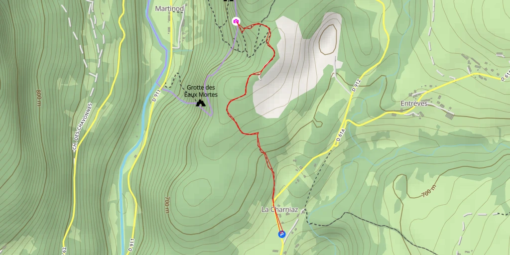 Map of the trail for Chemin des Grottes