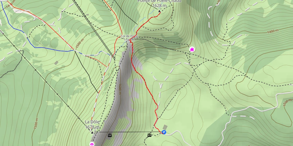 Carte de l'itinéraire :  Pointe de Poêle Chaud