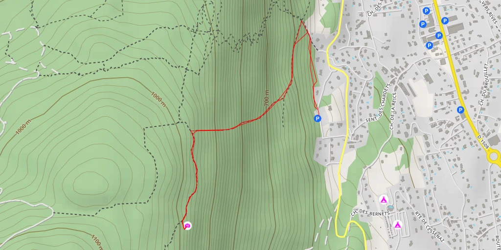 Map of the trail for Croix des Cessenaz