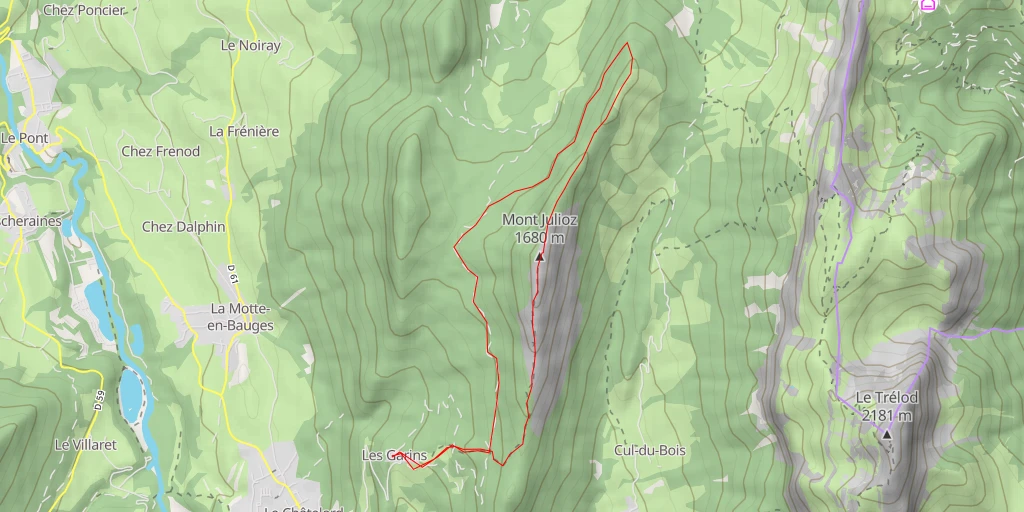 Map of the trail for Mont Julioz En traversée depuis les Garins