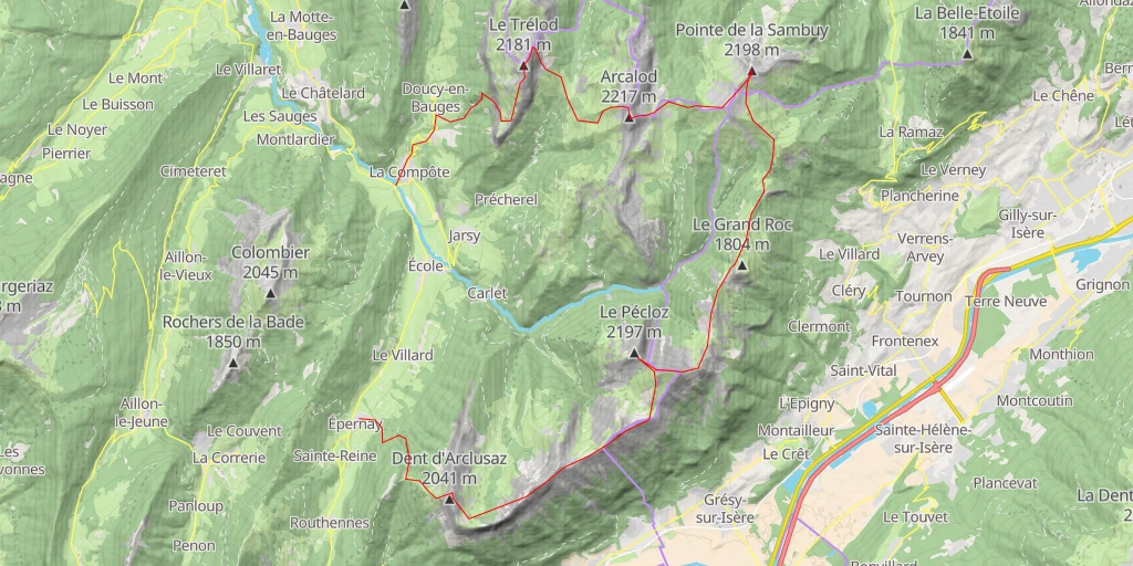 Map of the trail for Traversée des Bauges Bauges In A Day