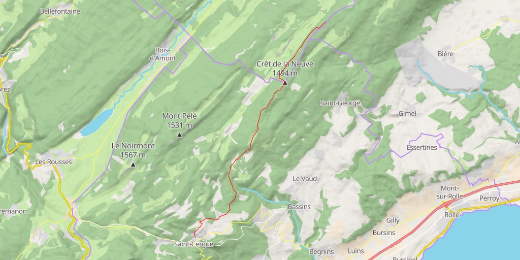 Map of the trail for Crêt de la Neuve traversée S-N, de St Cergue au Marchairuz