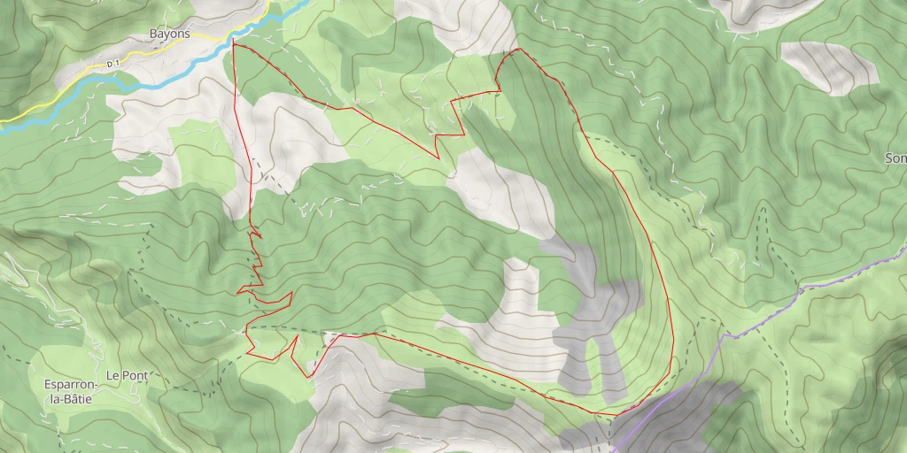 Map of the trail for L'Oratoire Par la Crête de la Colle et la Crête du Clot du Fau