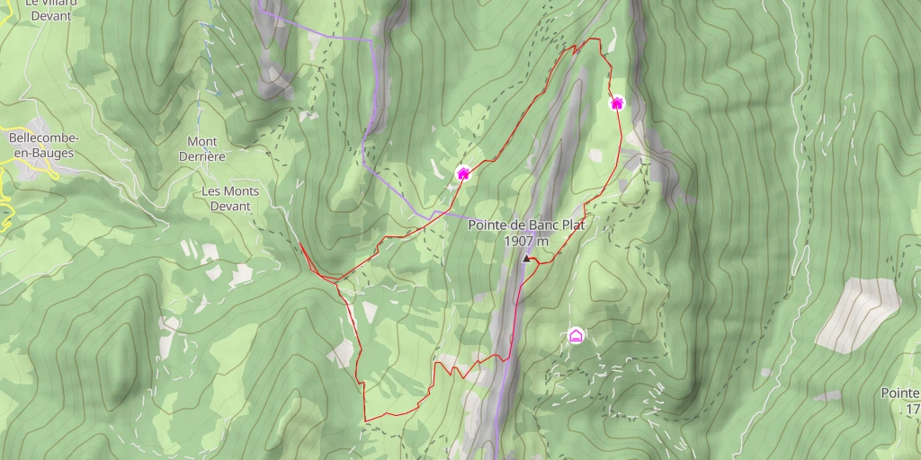 Map of the trail for Pointe de Banc Plat (Montagne du Charbon) Par la face W et et une partie de l'arête reliant la Dent des Portes à la Pte de Banc Plat