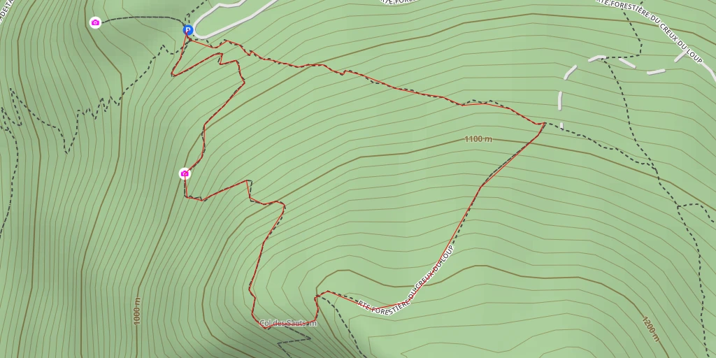 Carte de l'itinéraire :  Route Forestière du Creux du Loup