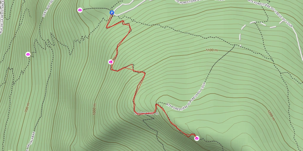 Map of the trail for Route Forestière du Creux du Loup