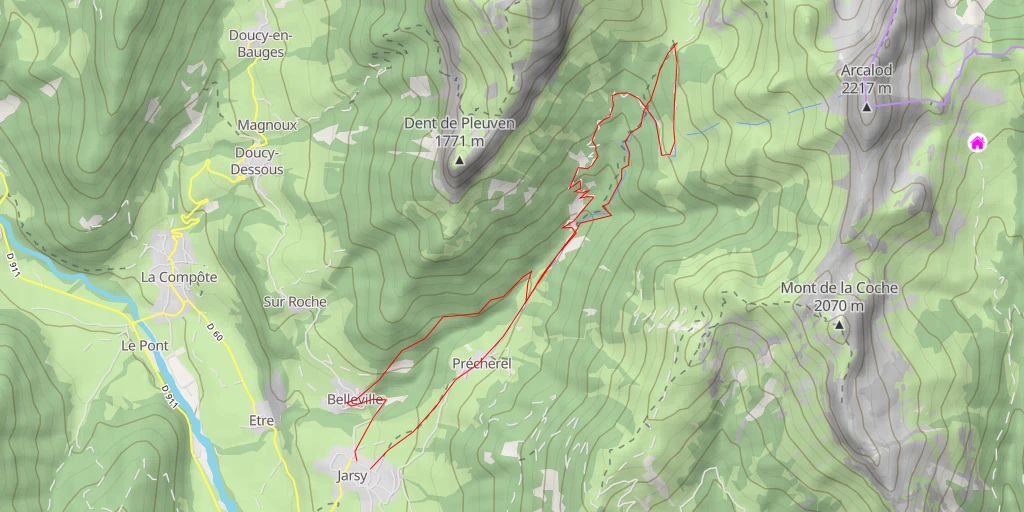 Map of the trail for Col de Chérel Depuis Jarsy, descente par le GRP, boucle de Belleville