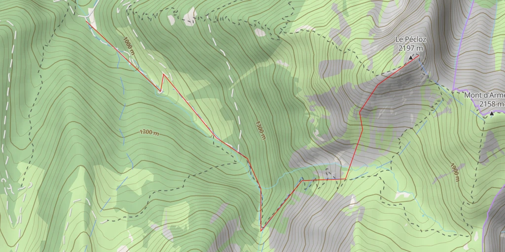 Map of the trail for Mont Pécloz Couloir SW