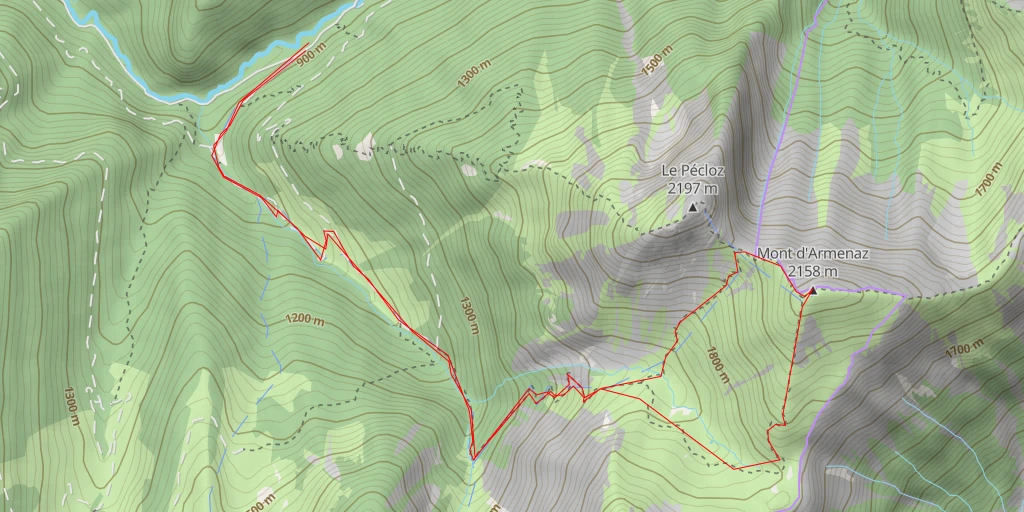 Map of the trail for Mont d'Armenaz Versant SW