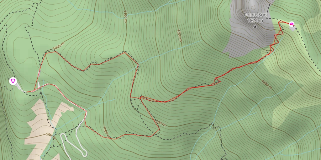 Carte de l'itinéraire :  Décollage du Col des Frêtes