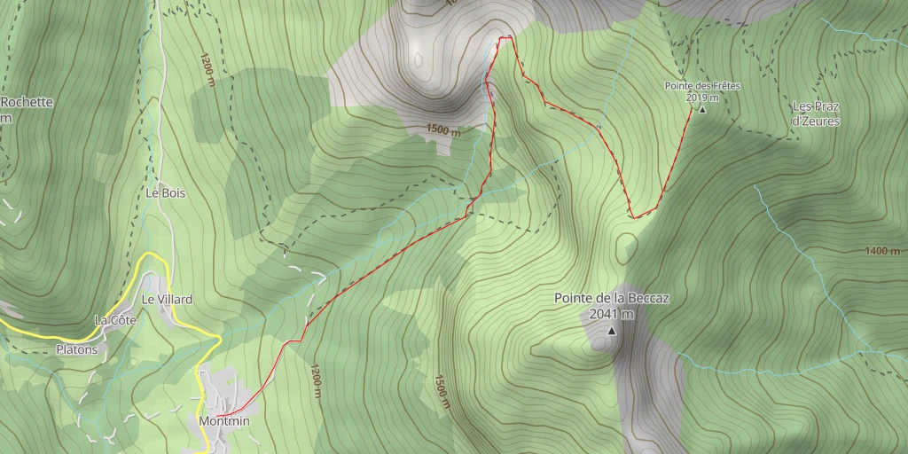 Map of the trail for Pointe des Frêtes