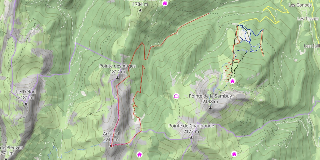 Map of the trail for Pointe d'Arcalod Arête N