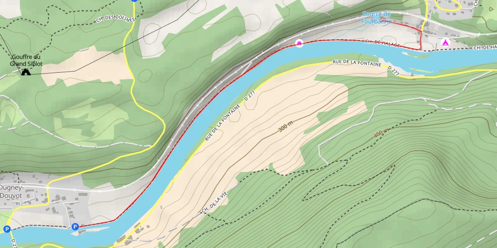 Carte de l'itinéraire :  Source de Fourbanne