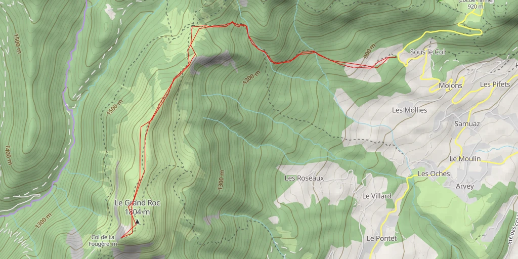 Map of the trail for Grand Roc Mont d'Orisan et Grand Roc depuis Sous le Col de Tamié