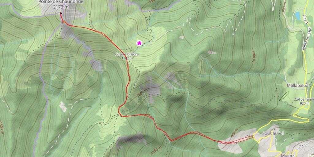 Map of the trail for Pointe de Chaurionde