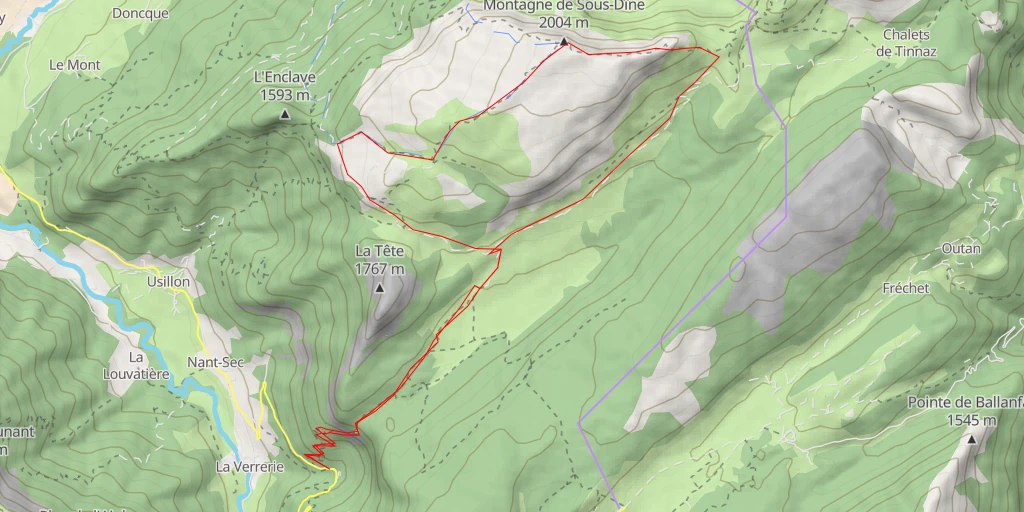 Map of the trail for Montagne de Sous-Dine Par le Pas du Roc et boucle par le Col de l'Ebat