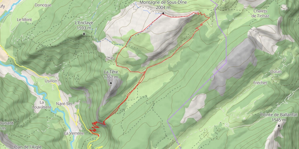 Map of the trail for Montagne de Sous-Dine Par le pas du Roc et le Col de l'Ebat