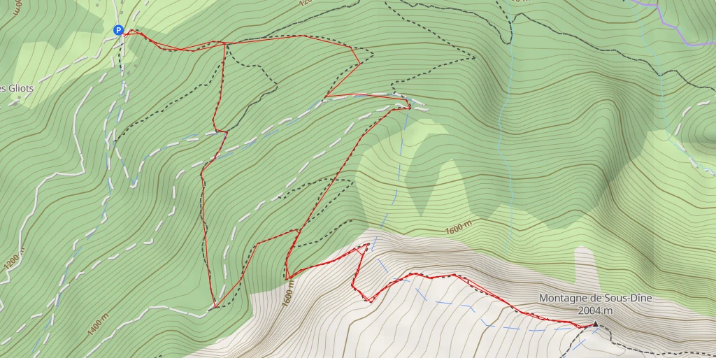 Carte de l'itinéraire :  Montagne de Sous-Dîne