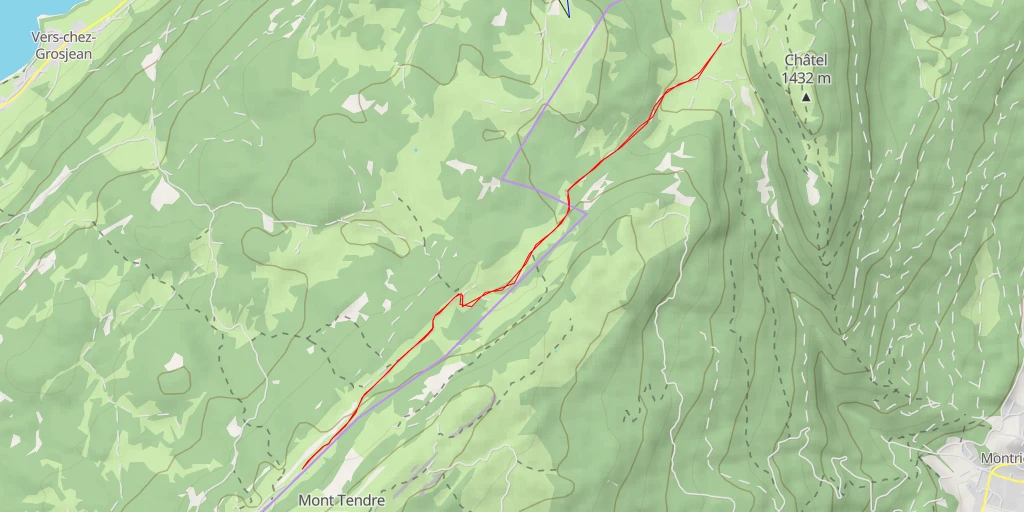 Carte de l'itinéraire :  Route du Mont Tendre