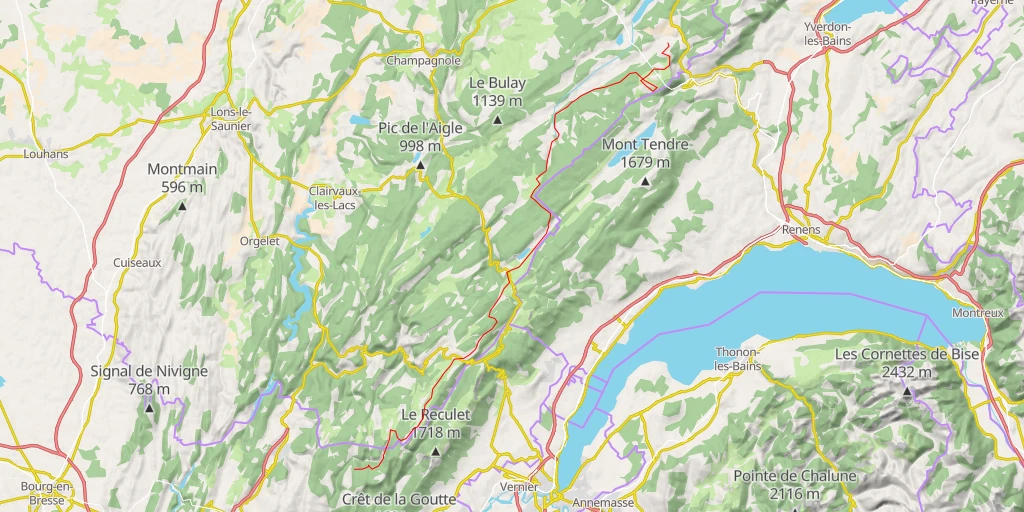 Map of the trail for Grande Traversée du Jura GTJ raquettes de Métabief à Giron