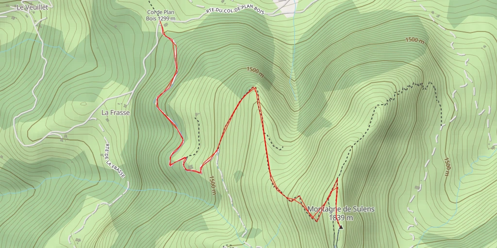 Carte de l'itinéraire :  Montagne de Sulens
