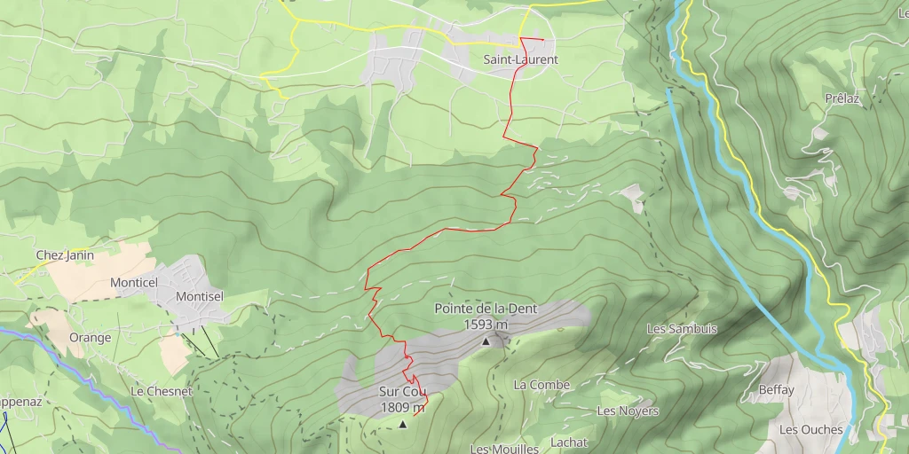 Map of the trail for Pointe de Sur Cou Face N, couloir de la Grotte à l'Ours
