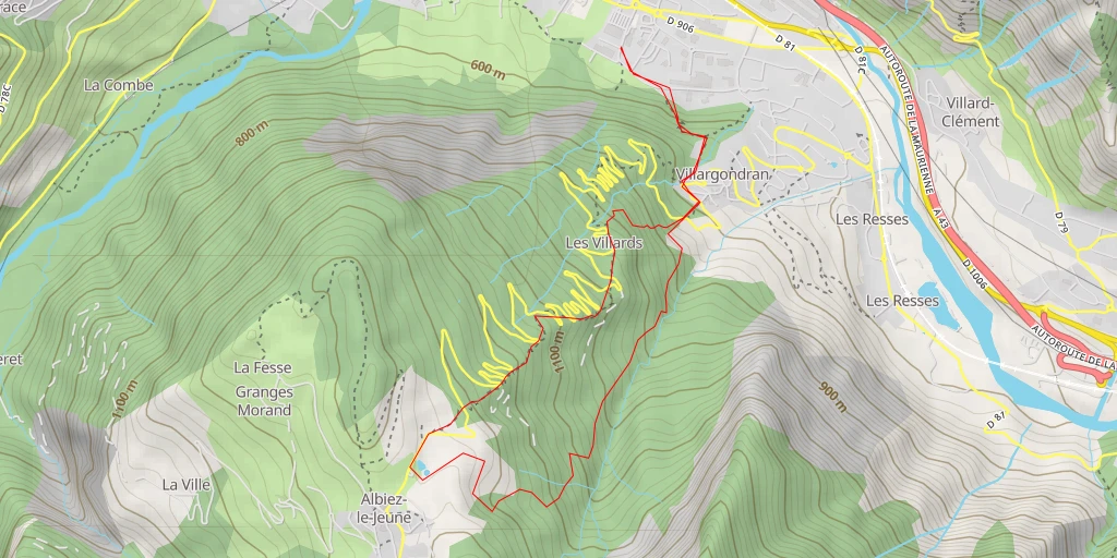 Map of the trail for Zone de bivouac des Léchères - Route de Villargondran