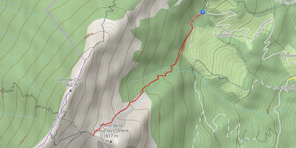 Carte de l'itinéraire :  Chemin du Creux du Cayon