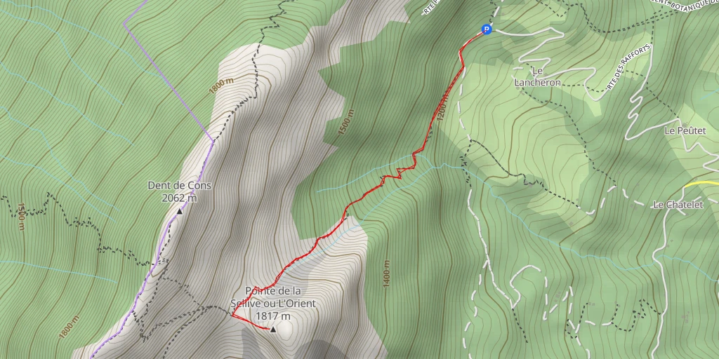 Carte de l'itinéraire :  Pointe de la Sellive ou L'Orient