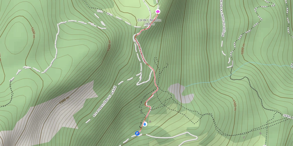 Carte de l'itinéraire :  Route Forestière de l'Alpettaz