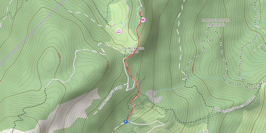 Map of the trail for Route Forestière de l'Alpettaz