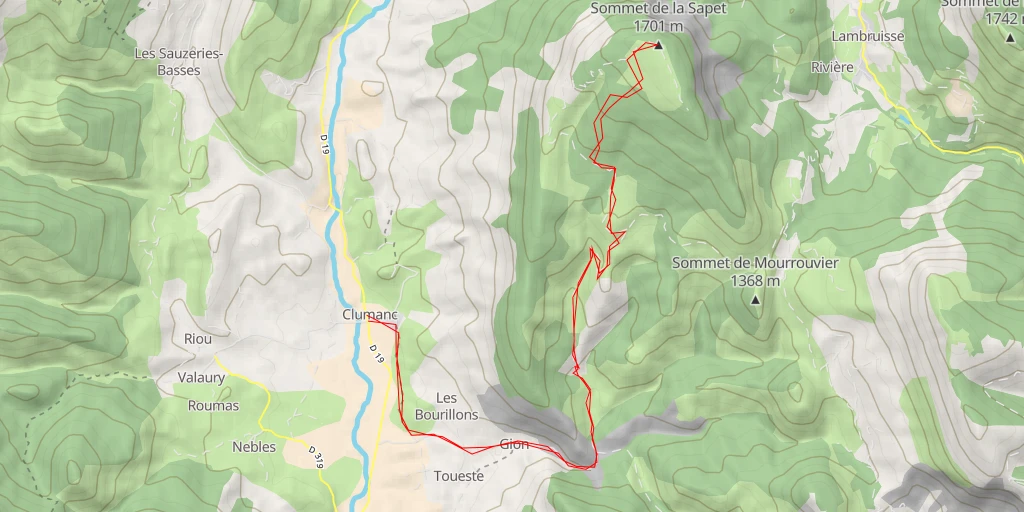 Map of the trail for Sommet de la Sapet