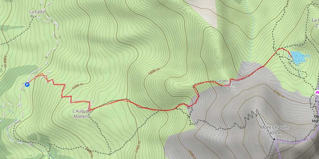 Carte de l'itinéraire :  Lac du Mont Charvin