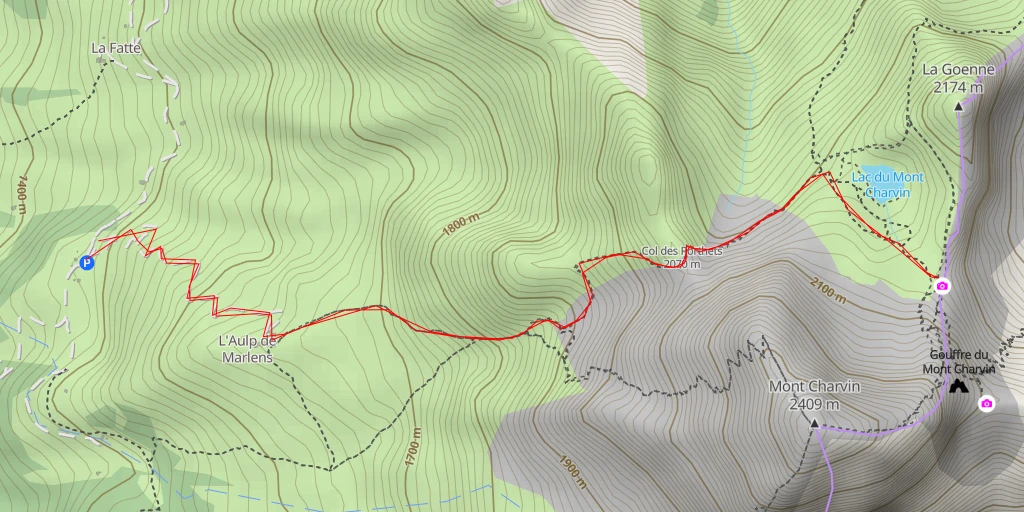 Carte de l'itinéraire :  Via Ferrata Pas de l'Ours (Mène Noire) - Via Ferrata Pas de l'Ours (Mène Noire)